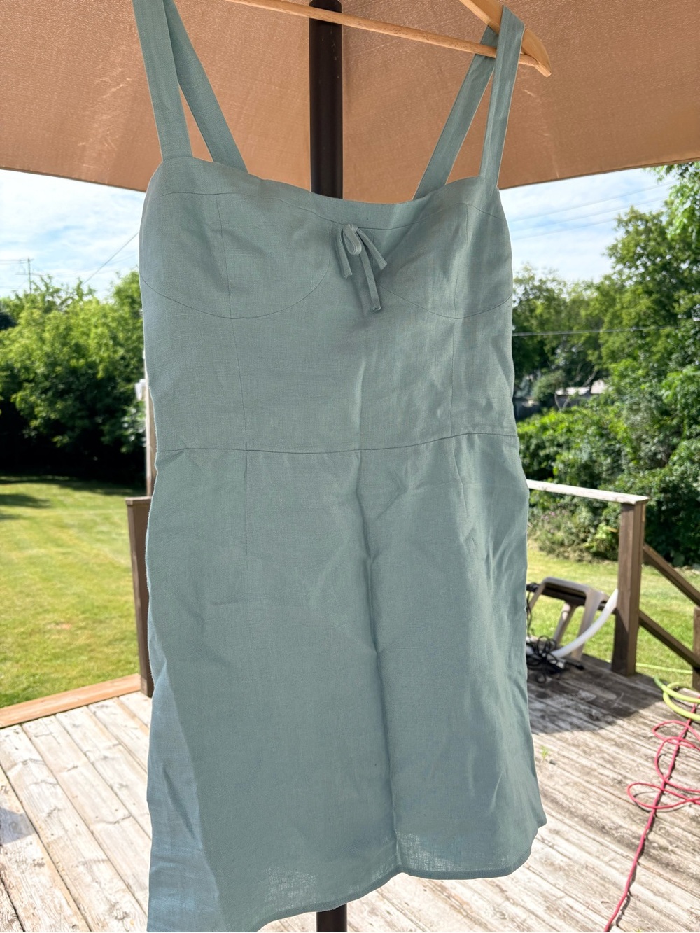 Reformation Sage Green Linen-Blend Mini Dress